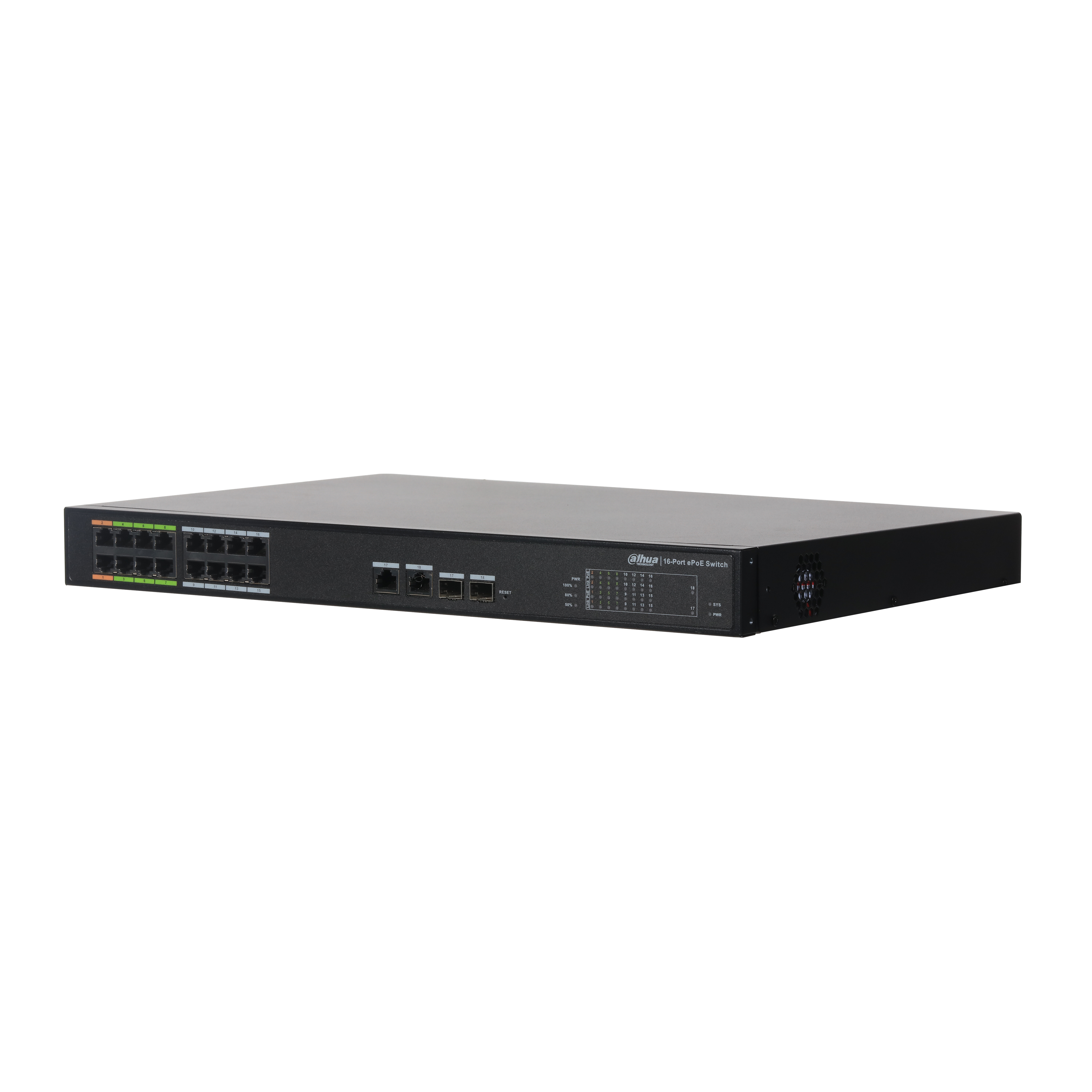 LR2218‐16ET‐240‐V2 16 Port PoE(8 Port ePoE) Switch (8FE PoE + 8FE ePoE + 2GE + 2GE Kombo, Toplam 240W PoE )